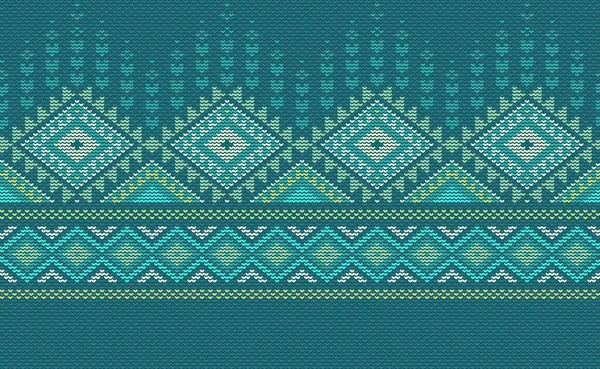クロシェ模様 ベクトルクロスステッチ幾何学的背景 ニット民族抽象的な美しいスタイル 緑のパターンテンプレートモチーフ 織物のためのデザイン ファブリック バティック タイル エプロン — ストックベクタ