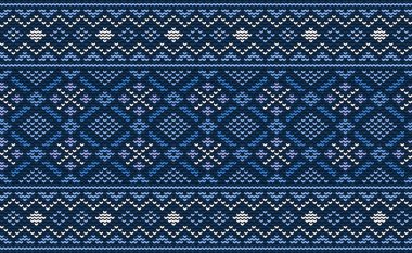 Vektör çapraz dikiş Boho arka planı, örülmüş etnik desen, nakışlı köşegen doğu tarzı, mavi şablon dekoratif, tekstil, kumaş, perde, halı, önlük tasarımı