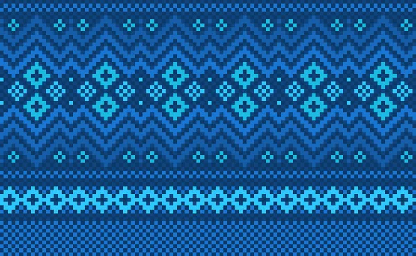 幾何学的な民族模様 ベクトル刺繍部族の背景 ピクセルファッション抽象的なスタイル ブルーパターン華やかなコンセプト ファブリック タイル 壁の芸術のためのデザイン — ストックベクタ