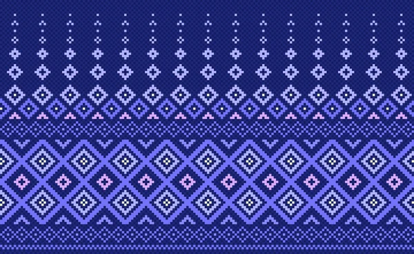 Пиксельный Этнический Узор Векторная Вышивка Племенной Фон Геометрический Стиль Абстрактной — стоковый вектор