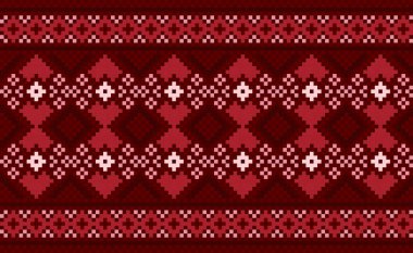 Etnik pikselli sanat deseni, Vector Geometric kabile arka planı, çapraz ilmek moda soyut stili, kırmızı desenli tığ işi yerli, tekstil, kumaş, perde, perde, lif tasarımı 