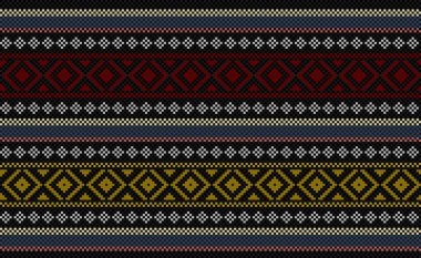 Etnik pikselli sanat deseni, Vector Geometric kabile arka planı, çapraz ilmek moda soyut tarzı, kırmızı ve siyah desenli süsleme yerli, tekstil, kumaş, kumaş, kumaş, dijital baskı, süveter tasarımı