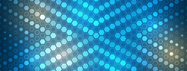 Wide Sci Template Polygons Abstract Hexagons Science Blue Background Tech — Archivo Imágenes Vectoriales