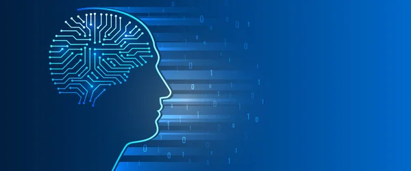 Digital Brain Vector Software Digital Code Abstract Face Artificial Intelligence — Stock Vector