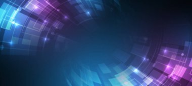 Geniş Mavi arka plan ve çeşitli teknolojik elementler. Soyut teknoloji iletişimi, vektör çizimi. Yüksek teknoloji bilgisayar dijital teknoloji kavramı.