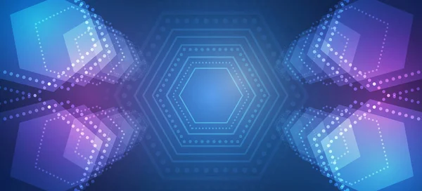 Wide Sci Template Polygons Abstract Hexagons Science Blue Background Tech — Vector de stock