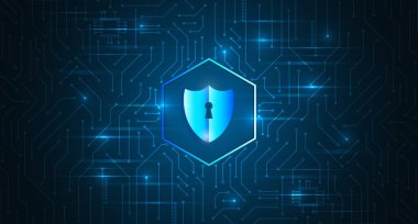 İş ve internet projeleri için siber güvenlik. Veri güvenlik hizmetlerinin vektör illüstrasyonu. Veri koruması, gizlilik ve internet güvenliği kavramı. Yüksek teknoloji çeşitli arka plan.