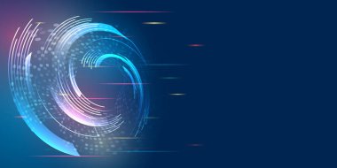 Digital internet communication on blue background. Wide Cyber security internet and networking concept. Hi-tech vector illustration with various technology elements. Abstract global sci-fi concept.