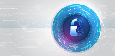 Veri güvenlik hizmetlerinin vektör illüstrasyonu. Veri koruması, gizlilik ve internet güvenliği kavramı. Yüksek teknoloji çeşitli arka planda. İş ve internet projeleri için siber güvenlik.