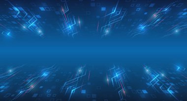 Parlak dinamik çizgileri olan soyut bir arkaplan. Okları olan gelecekçi kırmızı-mavi çizgiler. Sunumlar ve web siteleri için modern yüksek teknoloji arka planı.