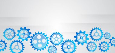 Bilim deneyi sunumu için çark. Gelecekçi yüksek teknoloji konsepti. İş ve endüstri internet afişi. Sunum için gri bir arkaplan üzerindeki dişlilerden oluşan mekanizma.