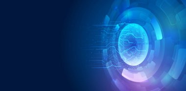 Çeşitli teknolojik elementlere sahip yüksek teknoloji vektör çizimi. Soyut küresel bilim kurgu kavramı. Mavi arka planda dijital internet iletişimi. Geniş Siber Güvenlik İnternet ve ağ oluşturma kavramı.