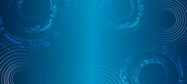 Abstract circle technology communication, vector illustration. Futuristic design for presentation. Hi-tech computer digital technology concept. Wide Blue background with various technological elements.