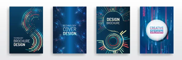 홍보와 마케팅을 하이테크 컴퓨터 전단지 팜플렛 사이트를 지향적 디자인 디자인 — 스톡 벡터