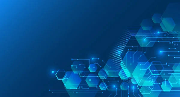 Hexagones Abstractos Sobre Fondo Azul Tecnología Digital Alta Tecnología Concepto — Vector de stock