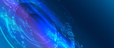 Wide Cyber security internet and networking concept. Hi-tech vector illustration with various technology elements. Abstract global sci-fi concept. Digital internet communication on blue background.
