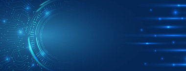 Soyut küresel bilim kurgu kavramı. Mavi arka planda dijital internet iletişimi. Geniş Siber Güvenlik İnternet ve ağ konsepti. Çeşitli teknolojik elementlere sahip yüksek teknoloji vektör çizimi.