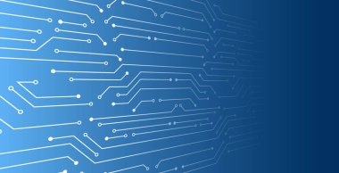 Yüksek teknoloji iletişim tasarımı. Elektronik vektör çizimi. Soyut modern dijital bilim teknolojisi fütüristik devre kartı. Mavi arkaplanda siber bağlantı.