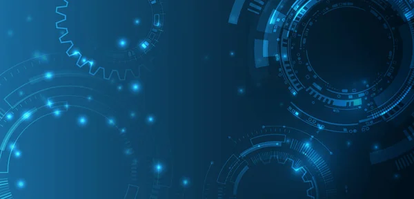 Modern bilim teknolojisi geçmişi. Fütürist web pankartı şablonu. İnternet güvenliği, koruma. Mavi arka planda dijital internet iletişimi. Mühendislik vektör çizimi.