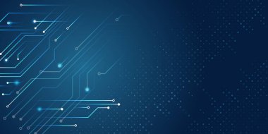 Elektronik vektör çizimi. Soyut modern dijital bilim teknolojisi fütüristik devre kartı. Mavi arka planda siber bağlantı var. Yüksek teknoloji iletişim tasarımı.