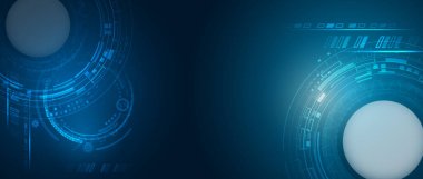 Mühendislik vektör çizimi. Modern bilim teknolojisi geçmişi. Fütürist web pankartı şablonu. İnternet güvenliği, koruma. Mavi arkaplanda dijital internet iletişimi.