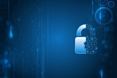 Yüksek teknoloji çeşitli arka planda. İş ve internet projeleri için siber güvenlik. Veri güvenlik hizmetlerinin vektör illüstrasyonu. Veri koruması, gizlilik ve internet güvenliği kavramı.