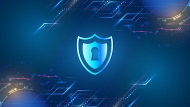 Veri güvenlik hizmetlerinin vektör illüstrasyonu. Veri koruması, gizlilik ve internet güvenliği kavramı. Yüksek teknoloji çeşitli arka planda. İş ve internet projeleri için siber güvenlik.