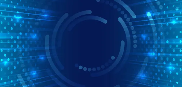 Hi-tech computer digital technology concept. Wide Blue background with various technological elements. Abstract circle technology communication, vector illustration. Futuristic design for presentation