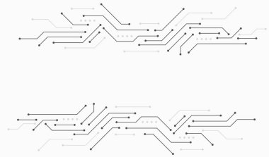 Elektronik vektör çizimi. Soyut modern dijital bilim teknolojisi fütüristik devre kartı. Gri arkaplanda siber bağlantı var. Yüksek teknoloji iletişim tasarımı.