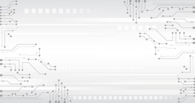 Yüksek teknoloji iletişim tasarımı. Elektronik vektör çizimi. Soyut modern dijital bilim teknolojisi fütüristik devre kartı. Gri arkaplanda siber bağlantı.