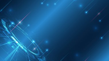 Veri transferi ve koruma, mavi arka planda internet iletişimi. Yüksek bilgisayar teknolojisi tasarımı. Modern bilim vektörü sunumu. Soyut çemberler ve çizgiler fütüristik kavram.