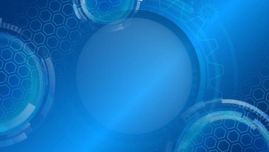 Modern teknolojik tasarım. Işık efektli soyut altıgen ve yuvarlak arkaplan. Teknoloji, bilim, tıp teması üzerine bir pankart veya sunum için vektör illüstrasyonu.