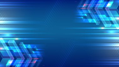 Bir pankart için vektör illüstrasyon veya teknoloji, bilim ve tıp teması üzerine sunum. Modern teknolojik tasarım. Işık efekti ve okları olan soyut altıgen arkaplan.