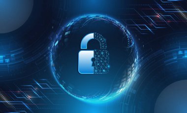 Veri güvenlik hizmetlerinin vektör illüstrasyonu. Veri koruması, gizlilik ve internet güvenliği kavramı. Yüksek teknoloji çeşitli arka planda. İş ve internet projeleri için siber güvenlik.