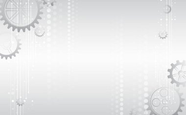 Çeşitli teknolojik elementlere sahip yüksek teknolojili gri arka plan. Vites ve dairelerin vektör çizimi. Soyut gelecek iletişimi.