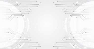 Sunum ya da afiş için soyut yüksek teknoloji iletişimi. Çeşitli teknoloji elementleriyle bilim kurgu gri arka planı. Bilim konsepti, gölgeli daireler ve devre kartı..
