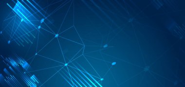 Pankart için mavi vektör arkaplanı. Çizgilerin soyut geometrik deseni ve sunum için üçgenler. Soyut dikey tasarım. Bilim ve teknoloji.