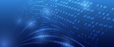 İkili kod, yapay zeka. Program kodu. Numaraların bilgisayar arkaplanı. Analitik, sıralama, yapılandırma, bilgi transferi. Veri akışına sahip mavi arkaplan.