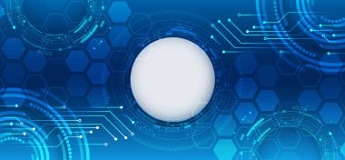 Geniş Siber Güvenlik İnternet ve ağ konsepti. Soyut küresel bilim kurgu kavramı. Mavi arka planda dijital internet iletişimi. Çeşitli teknolojik elementlere sahip yüksek teknoloji vektör çizimi.