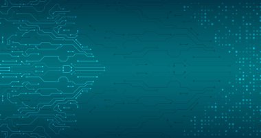 Soyut modern dijital bilim teknolojisi fütüristik devre kartı. Mavi arka planda siber bağlantı var. Yüksek teknoloji iletişim tasarımı. Elektronik vektör çizimi.