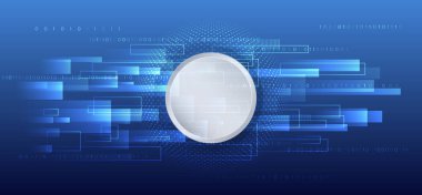 Abstract technology communication, vector illustration. Futuristic design for presentation. Hi-tech computer digital technology concept. Wide Blue background with various technological elements.