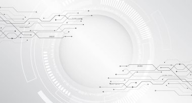 Modern veri koruma vektörü sunumu. Soyut devre kartı fütüristik konsepti. Veri transferi ve koruma, gri bir arkaplanda internet iletişimi. Yüksek bilgisayar teknolojisi tasarımı.