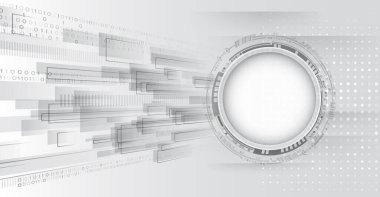 Yüksek bilgisayar teknolojisi tasarımı. Modern bilim vektörü sunumu. Soyut çemberler ve çizgiler fütüristik kavram. Veri transferi ve koruma, gri bir arkaplanda internet iletişimi.