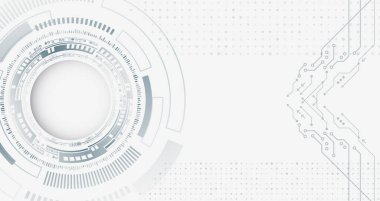 Gri arka planda dijital internet iletişimi. Geniş Siber Güvenlik İnternet ve ağ konsepti. Çeşitli teknolojik elementlere sahip yüksek teknoloji vektör çizimi. Soyut küresel bilim kurgu kavramı.