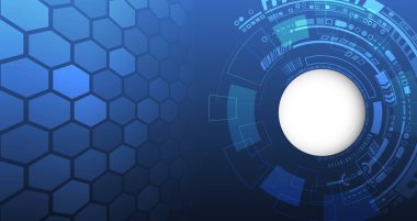 Sunum veya afiş için bilimkurgu konsepti. Soyut fütüristik devre kartı. Yüksek teknoloji dijital teknoloji tasarımı. Mavi arka planda yüksek bilgisayar teknolojisi elementleri.