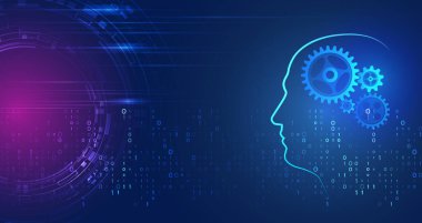 Veri analizi, sinir ağı. Yapay zeka vektör çizimi. Teknoloji arka plan şablonu. Mavi arka planda soyut yüksek teknolojili beyin.