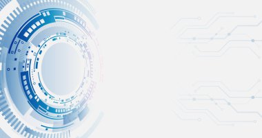 Basılı devre kartı çemberleri ve diğer teknolojik elementlerden oluşan soyut gri yüksek teknoloji arka planı. Dijital iletişim, veri koruması, fütüristik sunum, bilim örtüsü.