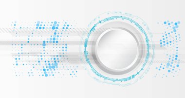 Çeşitli teknoloji elementleriyle bilim kurgu gri arka planı. Bilim konsepti, gölgeli ve çizgili daireler. Sunum veya afiş için soyut yüksek teknoloji iletişimi.