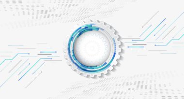 Devre kartı ve dairelerin vektör çizimi. Soyut fütüristik iletişim. Çeşitli teknolojik elementlere sahip yüksek teknoloji gri arka plan.