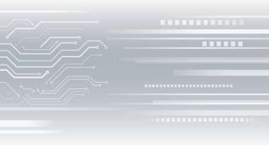 Elektronik vektör çizimi. Soyut modern dijital bilim teknolojisi fütüristik devre kartı. Gri arkaplanda siber bağlantı var. Yüksek teknoloji iletişim tasarımı.